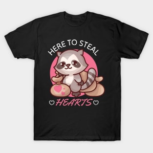 Here to Steal Hearts Funny Valentines Day Racoon T-Shirt